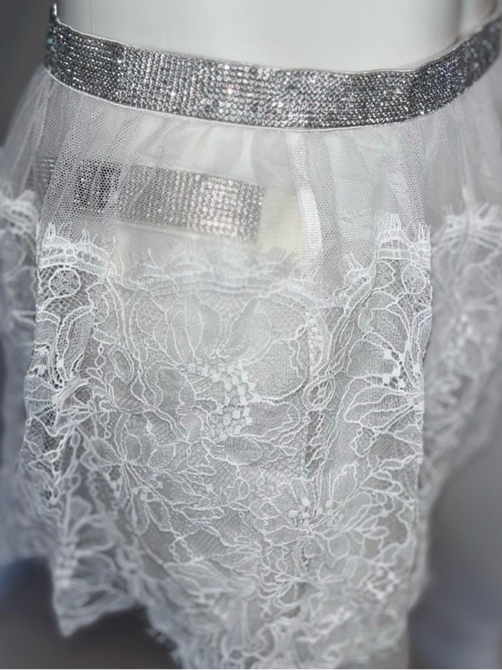 White Lace Halter Bralette Set with Sheer Lace Skirt - Picture 4 of 12